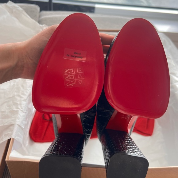 Christian Louboutin Black Croc-Embossed Platform Block Heel Ankle Boots - Picture 2 of 6